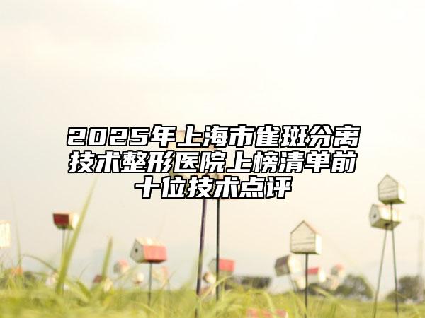 2025年上海市雀斑分離技術(shù)整形醫(yī)院上榜清單前十位技術(shù)點(diǎn)評(píng)