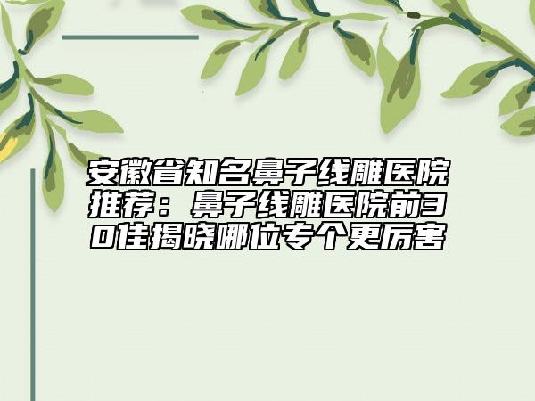 安徽省知名鼻子線雕醫(yī)院推薦：鼻子線雕醫(yī)院前30佳揭曉哪位專個更厲害