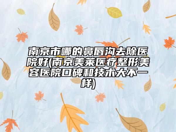 南京市哪的鼻唇溝去除醫(yī)院好(南京美萊醫(yī)療整形美容醫(yī)院口碑和技術(shù)大不一樣)