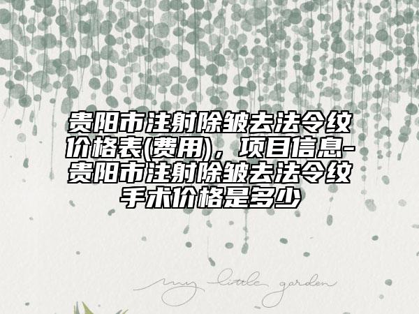 貴陽市注射除皺去法令紋價格表(費用)，項目信息-貴陽市注射除皺去法令紋手術(shù)價格是多少