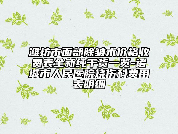 濰坊市面部除皺術(shù)價格收費表全新純干貨一覽-諸城市人民醫(yī)院燒傷科費用表明細