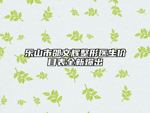 樂山市邵文輝整形醫(yī)生價(jià)目表全新爆出
