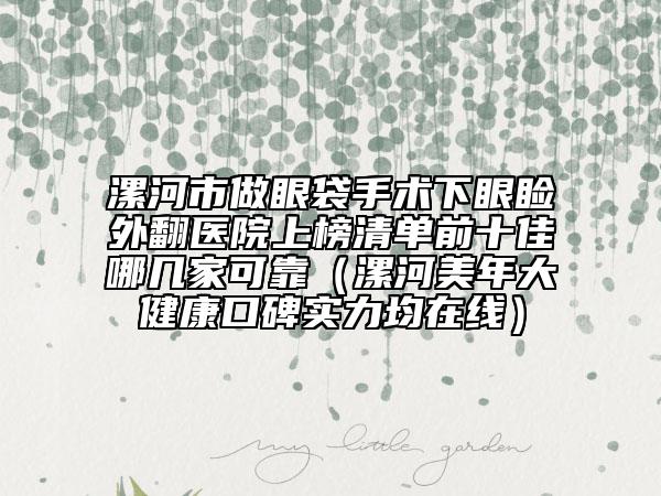 漯河市做眼袋手術(shù)下眼瞼外翻醫(yī)院上榜清單前十佳哪幾家可靠（漯河美年大健康口碑實力均在線）