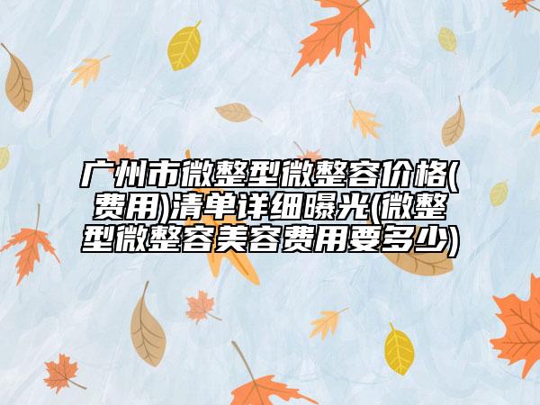 廣州市微整型微整容價(jià)格(費(fèi)用)清單詳細(xì)曝光(微整型微整容美容費(fèi)用要多少)