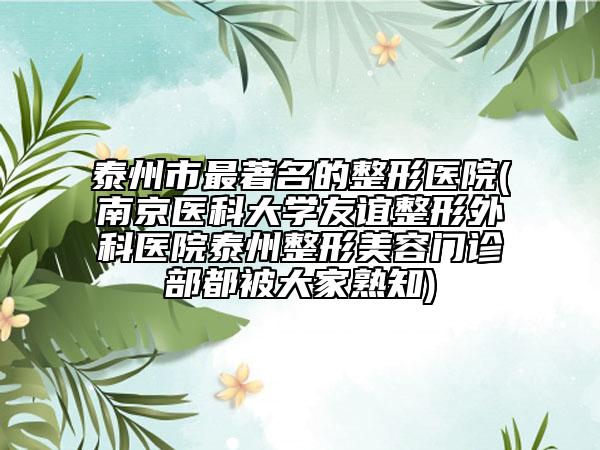 泰州市最著名的整形醫(yī)院(南京醫(yī)科大學(xué)友誼整形外科醫(yī)院泰州整形美容門(mén)診部都被大家熟知)
