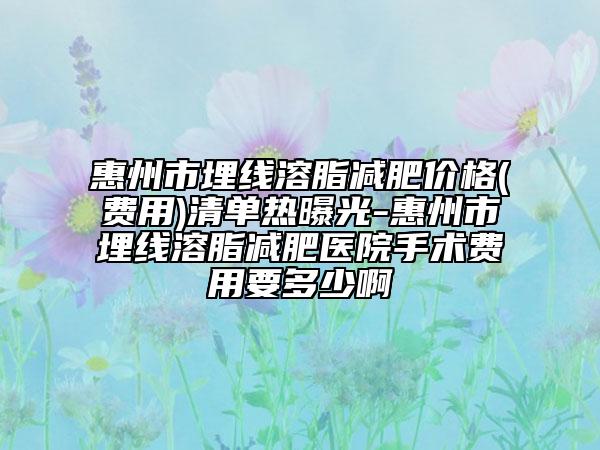 惠州市埋線溶脂減肥價(jià)格(費(fèi)用)清單熱曝光-惠州市埋線溶脂減肥醫(yī)院手術(shù)費(fèi)用要多少啊