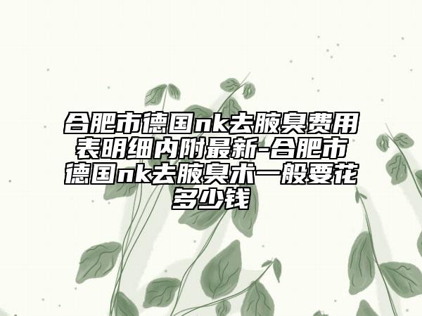 合肥市德國nk去腋臭費用表明細內(nèi)附最新-合肥市德國nk去腋臭術(shù)一般要花多少錢