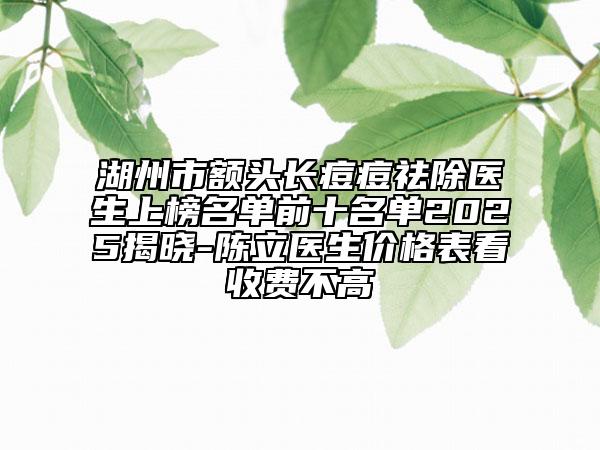 湖州市額頭長痘痘祛除醫(yī)生上榜名單前十名單2025揭曉-陳立醫(yī)生價格表看收費不高