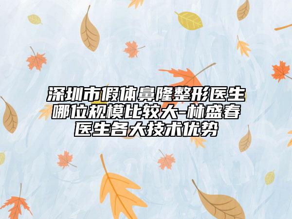 深圳市假體鼻隆整形醫(yī)生哪位規(guī)模比較大-林盛春醫(yī)生各大技術(shù)優(yōu)勢