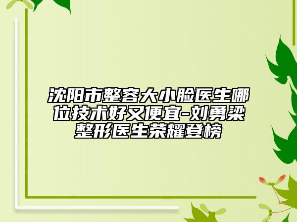 沈陽市整容大小臉醫(yī)生哪位技術(shù)好又便宜-劉勇梁整形醫(yī)生榮耀登榜
