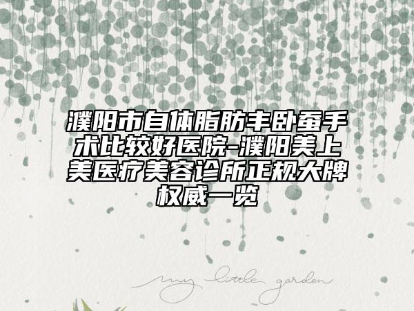 濮陽市自體脂肪豐臥蠶手術(shù)比較好醫(yī)院-濮陽美上美醫(yī)療美容診所正規(guī)大牌權(quán)威一覽