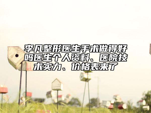 李凡整形醫(yī)生手術做得好嗎醫(yī)生個人資料、醫(yī)院技術實力、價格表來了