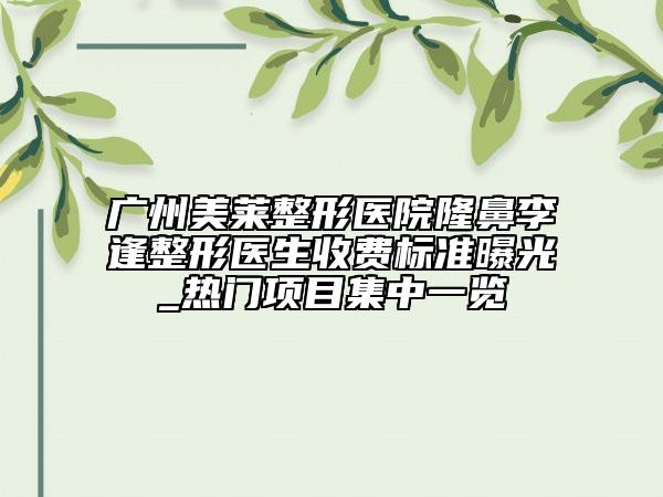 廣州美萊整形醫(yī)院隆鼻李逢整形醫(yī)生收費(fèi)標(biāo)準(zhǔn)曝光_熱門項(xiàng)目集中一覽